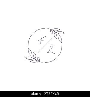 Initiales KL monogramme logo de mariage avec contour de feuille simple et graphique vectoriel de style cercle Illustration de Vecteur