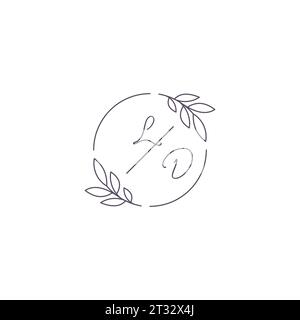 Initiales LD monogramme logo de mariage avec contour de feuille simple et graphique vectoriel de style cercle Illustration de Vecteur