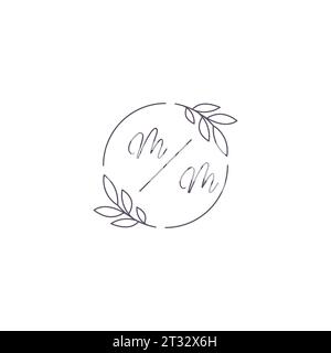 Initiales MM logo de mariage monogramme avec contour de feuille simple et graphique vectoriel de style cercle Illustration de Vecteur