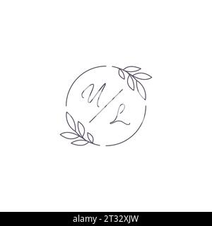 Initiales UL monogramme logo de mariage avec contour de feuille simple et graphique vectoriel de style cercle Illustration de Vecteur