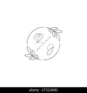 Initiales QJ monogramme logo de mariage avec contour de feuille simple et graphique vectoriel de style cercle Illustration de Vecteur