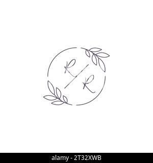 Initiales RR monogramme logo de mariage avec contour de feuille simple et graphique vectoriel de style cercle Illustration de Vecteur