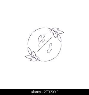 Initiales XE monogramme logo de mariage avec contour de feuille simple et graphique vectoriel de style cercle Illustration de Vecteur