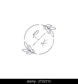 Initiales RK monogramme logo de mariage avec contour de feuille simple et graphique vectoriel de style cercle Illustration de Vecteur