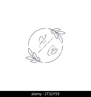 Initiales XB monogramme logo de mariage avec contour de feuille simple et graphique vectoriel de style cercle Illustration de Vecteur