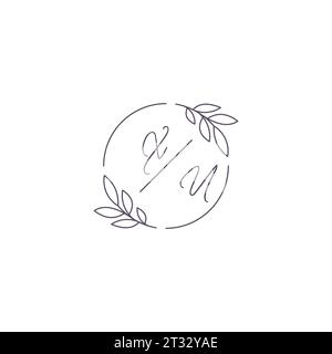 Initiales XU monogramme logo de mariage avec contour de feuille simple et graphique vectoriel de style cercle Illustration de Vecteur