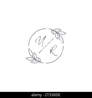 Initiales UR monogramme logo de mariage avec contour de feuille simple et graphique vectoriel de style cercle Illustration de Vecteur