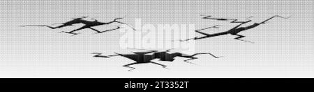 Ensemble réaliste d'effets de fissure au sol isolé sur fond transparent. Illustration vectorielle de la surface de terre brisée après tremblement de terre ou sécheresse, barrage Illustration de Vecteur