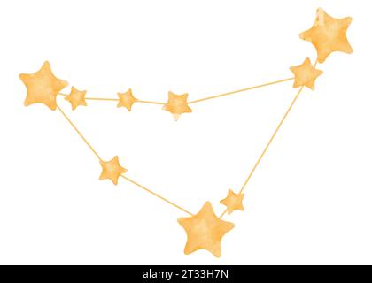Constellation du Capricorne : aquarelle isolée. Emblème du zodiaque. Étoiles lumineuses dans le ciel configurées en constellation astronomique. pour horoscopes Banque D'Images
