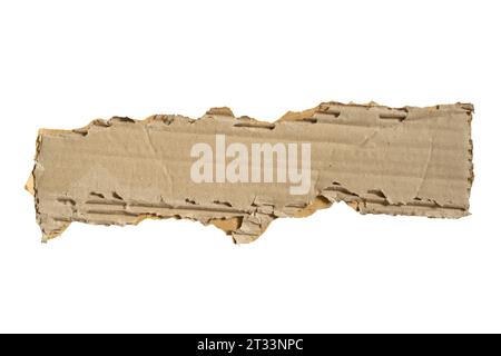 papier carton brun long déchiré sur fond blanc avec chemin de détourage Banque D'Images