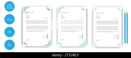 Papier à en-tête d'entreprise de création d'entreprise minimal propre conception de modèle unique. Projet stationnaire design bleu coloré. Papier à en-tête multifonction. Illustration de Vecteur