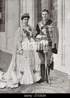 Le mariage en 1906 du prince Ferdinand Maria de Bavière, prince de la maison de Wittelsbach et Infante d'Espagne (1884-1958) et de l'Infante María Teresa d'Espagne, 1882 - 1912. Deuxième enfant aîné et fille d'Alphonse XII d'Espagne. De Mundo Grafico, publié en 1912. Banque D'Images