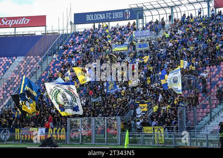 Bologne, Italie. 22 octobre 2023. Supporters de Frosinone Calcio lors du match de Bologne FC vs Frosinone Calcio, football italien Serie A à Bologne, Italie, octobre 22 2023 crédit : Agence de photo indépendante/Alamy Live News Banque D'Images