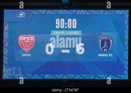 Dijon, France. 18 octobre 2023. Dijon, France, 22 octobre 2023 : résultat final du match D1 Arkema entre Dijon et Paris FC au Stade Gaston Gerard à Dijon. (Leiting Gao/SPP) crédit : SPP Sport Press photo. /Alamy Live News Banque D'Images