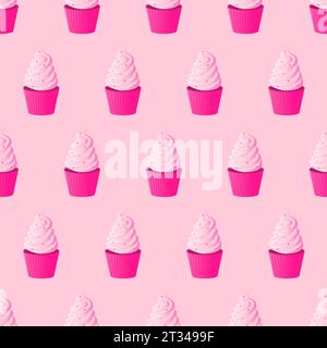 Modèle simple et sans couture de cupcakes roses. Style Barbicore. Illustration vectorielle. Illustration de Vecteur