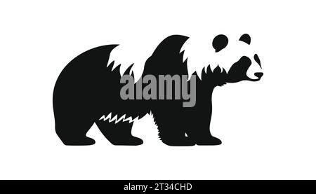 grand logo de silhouette de panda mignon dans un style plat isolé Illustration de Vecteur