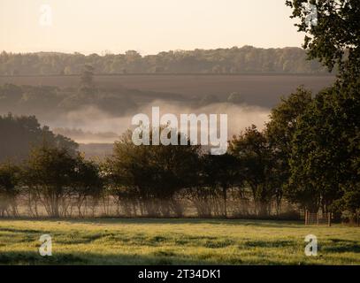 Une vue depuis le village de Chadlington, tôt le matin en automne, Oxfordshire, Angleterre, Royaume-Uni Banque D'Images