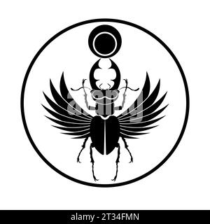 Cornes de coléoptère scarabées égyptiennes avec des ailes. Logo noir silhouette insecte vecteur isolé sur un fond blanc. Symbole de l'Egypte ancienne Illustration de Vecteur