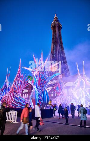 L'événement annuel Lightpool à Blackpool illuminaion. Odyssey et la tour Blackpool Banque D'Images