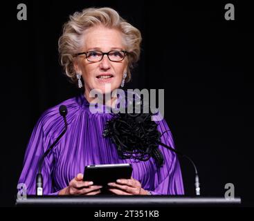 Sydney, Australie. 23 octobre 2023. La Princesse Astrid de Belgique prononce un discours lors de la réception officielle belge, lors de la Mission économique belge auprès du Commonwealth d'Australie, à Sydney, le lundi 23 octobre 2023. Une délégation belge effectue une mission économique de 10 jours en Australie du 19 au 28 octobre 2023. BELGA PHOTO BENOIT DOPPAGNE crédit : Belga News Agency/Alamy Live News Banque D'Images