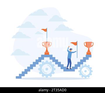 planification de la prochaine réalisation concept. Développement personnel continu même après le succès, motivation pour atteindre un nouvel objectif, illustration moderne vectorielle plate Illustration de Vecteur