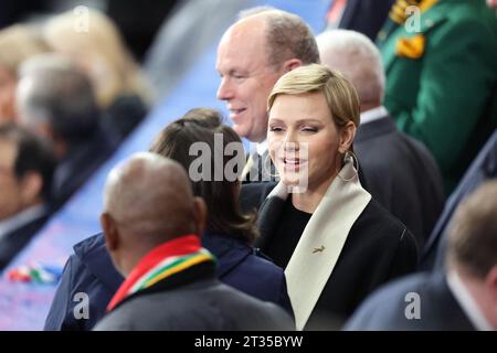 Saint Denis, France. 21 octobre 2023. La princesse Charlene Wittstock de Monaco assiste à la demi-finale entre l'Angleterre et l'Afrique du Sud de la coupe du monde de Rugby 2023 crédit : Mickael Chavet/Alamy Live News Banque D'Images