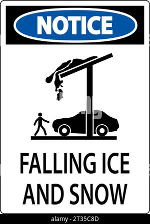 Panneau d'avis sur la glace et la neige attention - panneau de chute de glace et de neige Illustration de Vecteur
