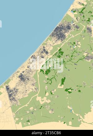 Carte de la bande de Gaza, Israël, carte et frontières, reliefs et lacs. Rues et bâtiments. Banque D'Images