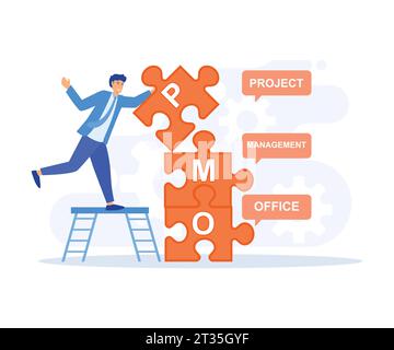 Concept de gestion de projet, acronyme de Project Management Office, illustration moderne vectorielle plate Illustration de Vecteur