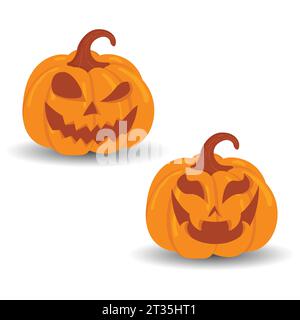 Ensemble de vecteur de citrouille d'Halloween isolé sur fond blanc. Scary Jack O Lantern ensemble de citrouilles Halloween. Une citrouille orange avec un sourire pour votre conception Illustration de Vecteur