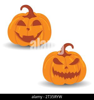 Ensemble de vecteur de citrouille d'Halloween isolé sur fond blanc. Scary Jack O Lantern ensemble de citrouilles Halloween. Une citrouille orange avec un sourire pour votre conception Illustration de Vecteur