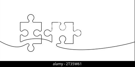 motif de ligne de connexion des pièces de puzzle. Icône pièces de puzzle ou pictogramme. Contour de vecteur de dessin animé. Logo ou symbole de sensibilisation à l'autisme. Plateau de Dubbele Banque D'Images