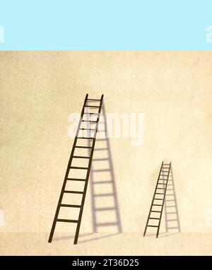 Deux échelles différentes appuyées sur le mur Banque D'Images