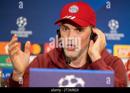 Istanbul, Turquie. 23 octobre 2023. L'entraîneur Thomas Tuchel du FC Bayern Munich participe à une conférence de presse. Le FC Bayern affrontera Galatasaray Istanbul en Ligue des Champions le 24 octobre 2023 à Istanbul. Crédit : Peter Kneffel/dpa/Alamy Live News Banque D'Images