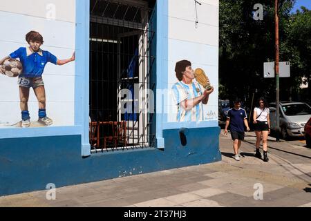 Murale du légendaire joueur de football Diego Armadeo Maradona sur une maison dans Palermo district.Buenos Aires.Argentina Banque D'Images