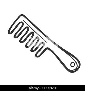 Icône de peigne à cheveux doodle contour simple isolé sur blanc Illustration de Vecteur