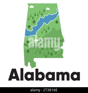 Alabama dessin de carte illustration dessin de style dessin animé forêt graphique naturelle Illustration de Vecteur