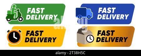 Livraison rapide étiquette timbre autocollant Quick Express design set sceau graphique Illustration de Vecteur