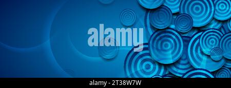Cercles brillants bleus et anneaux abstraits fond technologique géométrique. Conception de bannière vectorielle Illustration de Vecteur