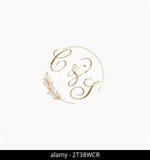 Initiales CS logo monogramme de mariage avec des feuilles et élégant graphique vectoriel de lignes circulaires Illustration de Vecteur