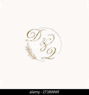 Initiales DQ logo de monogramme de mariage avec des feuilles et élégant graphique vectoriel de lignes circulaires Illustration de Vecteur