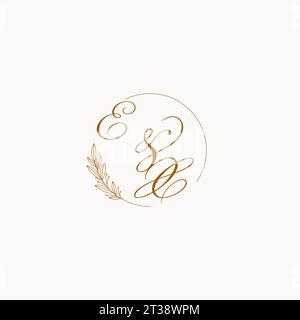 Initiales EX logo de monogramme de mariage avec des feuilles et élégant graphique vectoriel de lignes circulaires Illustration de Vecteur