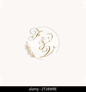 Initiales FV mariage monogramme logo avec des feuilles et élégant graphique vectoriel de lignes circulaires Illustration de Vecteur