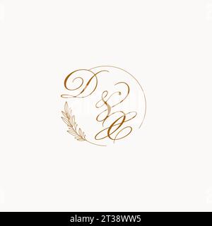 Initiales DX logo monogramme de mariage avec des feuilles et élégant graphique vectoriel de lignes circulaires Illustration de Vecteur