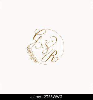 Initiales GR mariage monogramme logo avec feuilles et élégant graphique vectoriel de lignes circulaires Illustration de Vecteur