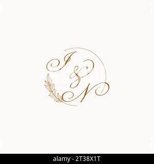 Initiales DANS LE logo de monogramme de mariage avec des feuilles et élégant graphique vectoriel de lignes circulaires Illustration de Vecteur