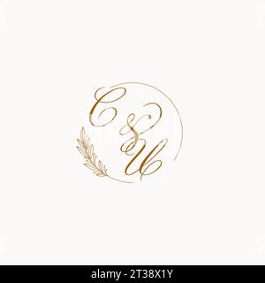 Initiales CU logo monogramme de mariage avec des feuilles et élégant graphique vectoriel de lignes circulaires Illustration de Vecteur