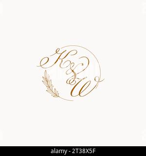 Initiales kW logo monogramme de mariage avec des feuilles et élégant graphique vectoriel de lignes circulaires Illustration de Vecteur