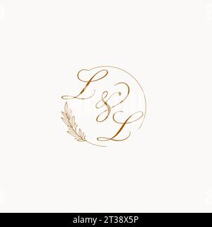 Initiales LL logo monogramme de mariage avec des feuilles et élégant graphique vectoriel de lignes circulaires Illustration de Vecteur