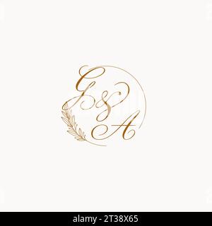Initiales GA mariage monogramme logo avec des feuilles et élégant graphique vectoriel de lignes circulaires Illustration de Vecteur